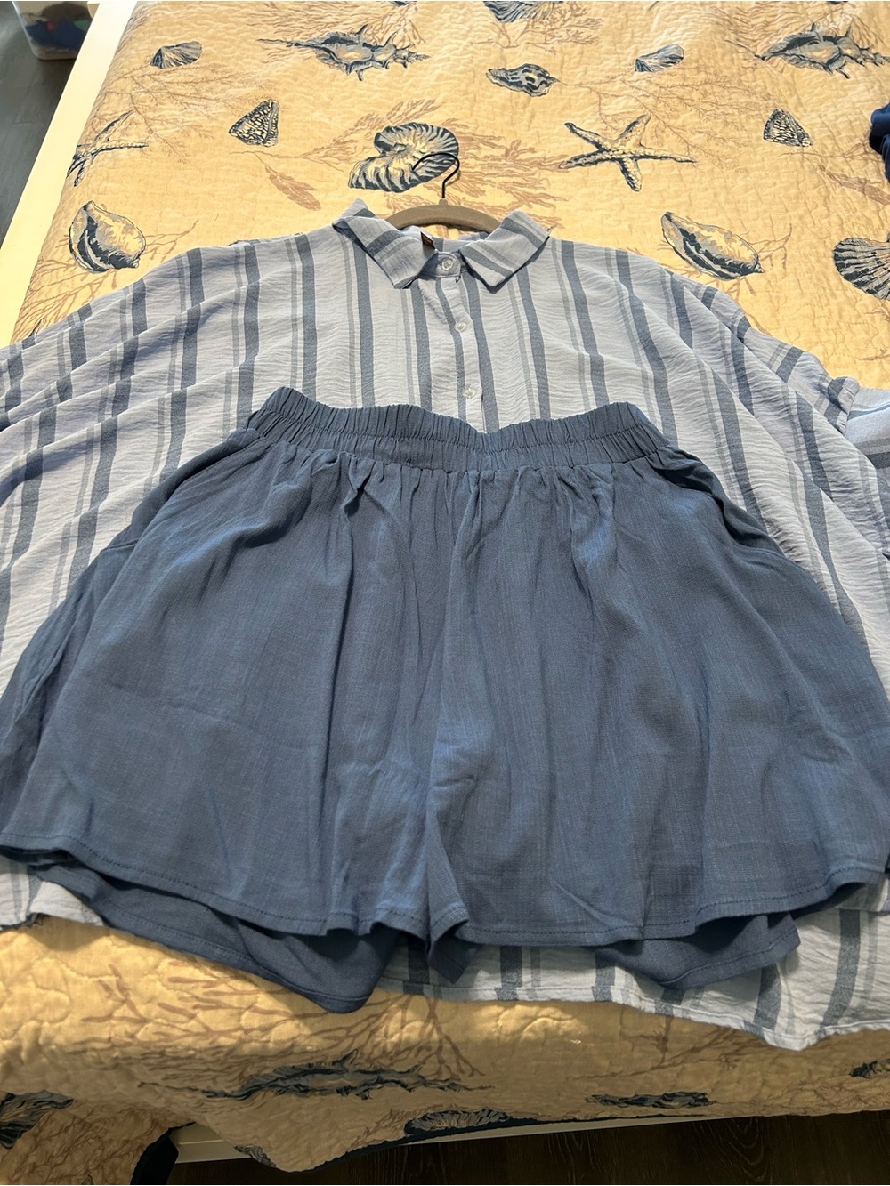 Three Bird Nest High Waist Blue Gauze Shorts